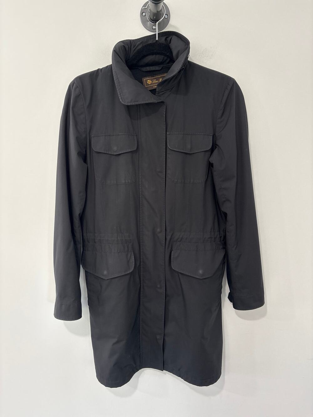 Loro Piana Hooded Cashmere Lined Trench Rain Wind Jacket Coat Black Size 40 US 4